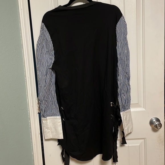 TOV Los Angeles Striped Sleeve Tie Shirt Mini Dress - Picture 3 of 6